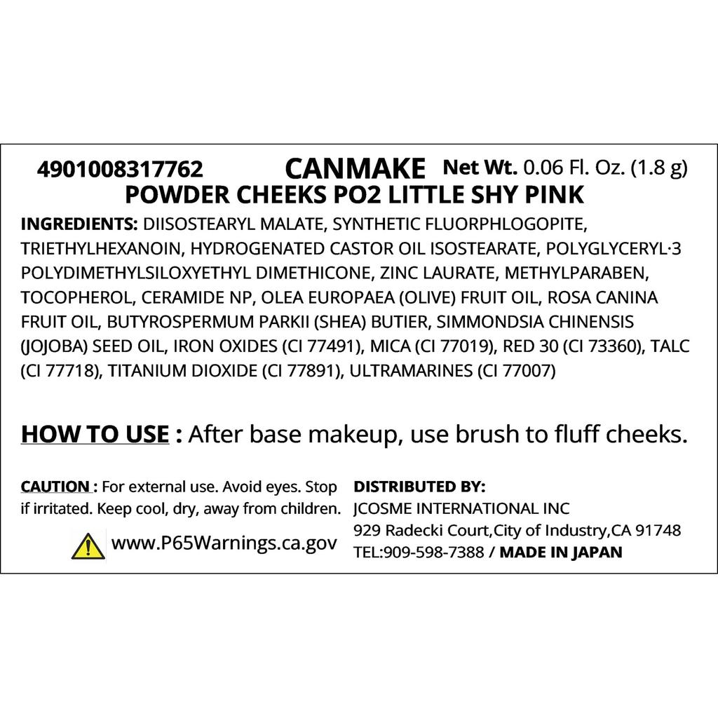 CANMAKE Puder-Rouge P02 Little Shy Pink Glänzend Rosa 1,8g Wange, Transluzent, Klar,