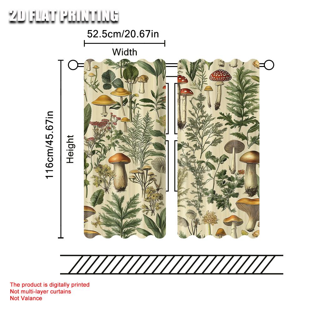 2pc   Window Drapes Botanical Plants Herbs Mushroom BlackoutPolyester Holiday Decorations Applies to Party Decor