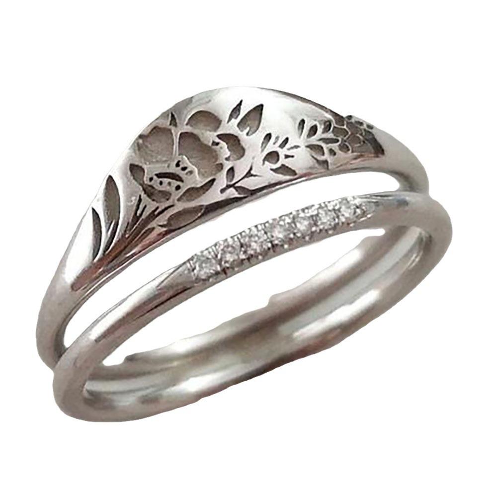 Anello da donna traforato floreale placcato oro 18K Three Heroes - Accessorio di gioielleria elegante e versatile