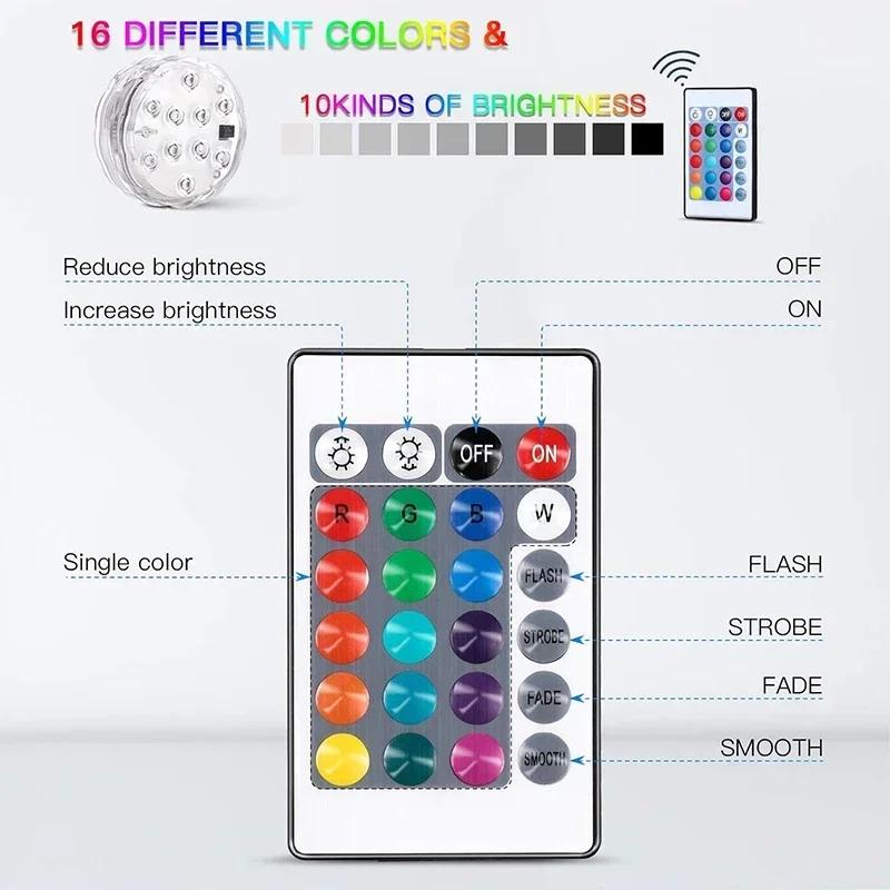 10Led Swimming Pool Light Remote Control RGB Dive Fish Light LED Underwater Lamp Ship/Car Decorative Lamp for Vase Aquarium