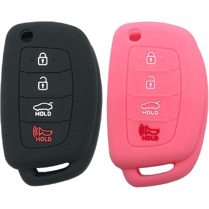 Silicone Protector Key Fob Cover Case fit for Hyundai Sonata Santa fe Keyless Entry Remote Control Key Fob (Pink+Black)
