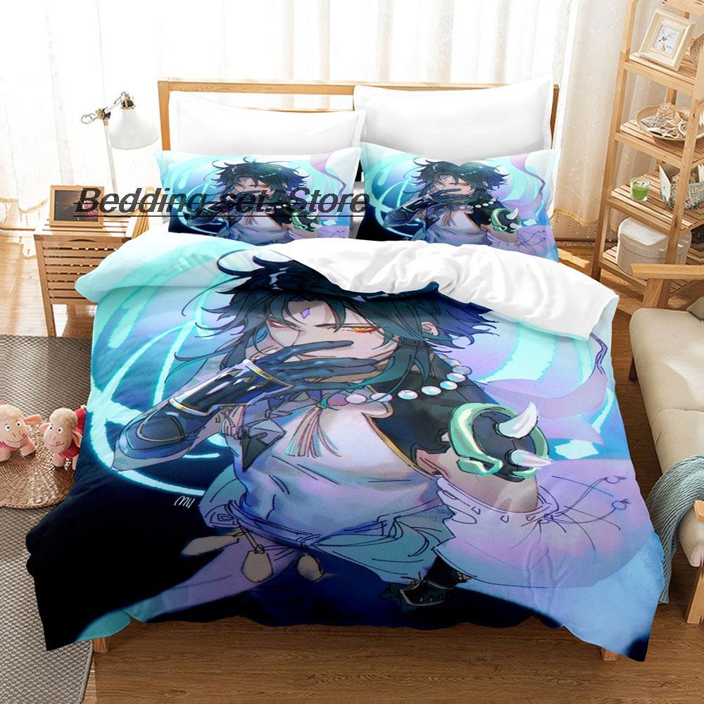 Game Genshin Impact Xiao Genshin Impact Bedding Set Single Twin Full Queen King Size Bed Set Aldult Kid Bedroom Duvetcover Sets