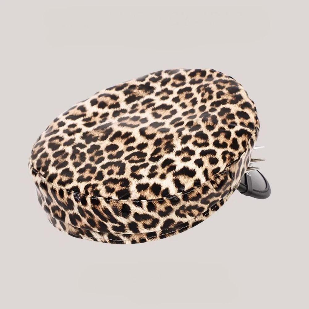 Punk Y2k Beret Hat Harajuku Flat Top Cap Vintage Rivet Leopard Hat  for Girls