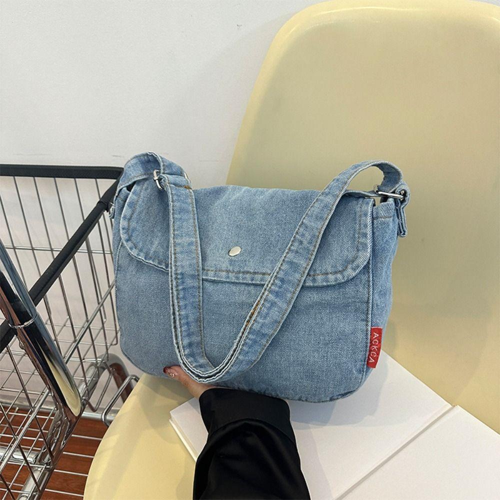Y2K Vintage Handbag Street Style Solid Crossbody Bag Fashionable Denim Canvas Bag  Students