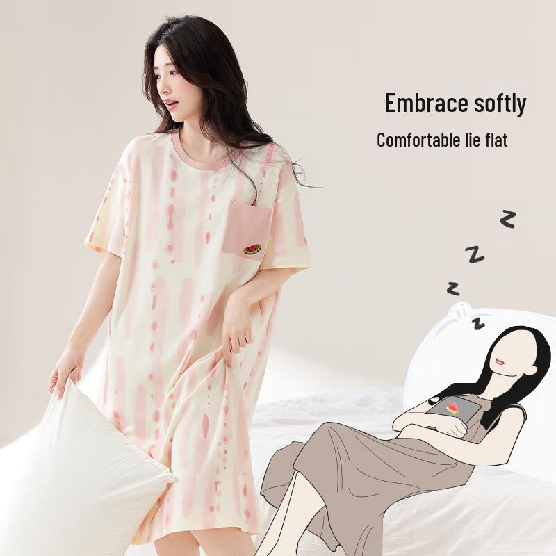 Women's 100% Cotton Short Sleeve Nightdress with Pocket