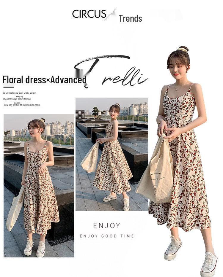 Letnia sukienka damska 2024 w kwiaty na ramiączkach spaghetti, wyszczuplająca