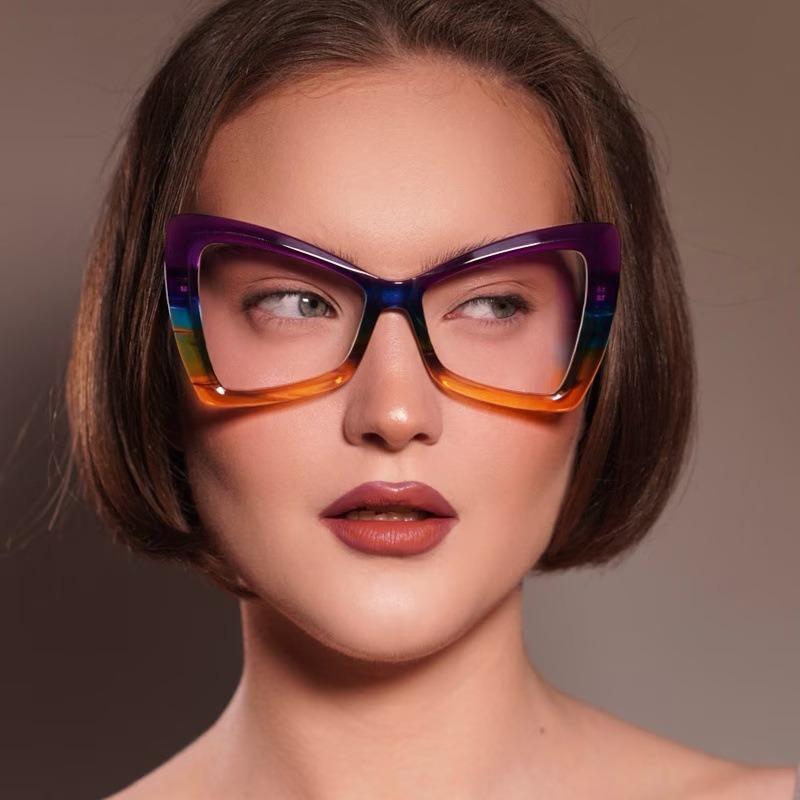 Óculos de Sol Femininos Oversized Olho de Gato da Moda Armação Design de Cor Contrastante Trendy Óculos Borboleta