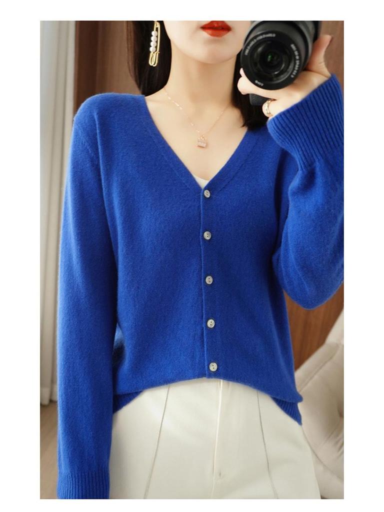 New Spring/Summer V-Neck Loose Plus Size Thin Knit Long Sleeve Cardigan Sweater Set