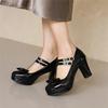 Women Mary Jane Shoes Lolita High Heels Bow T-Strap Platform Pumps Thick Heels Shoes Princess Wedding Party Shoes Plus Size33-46
