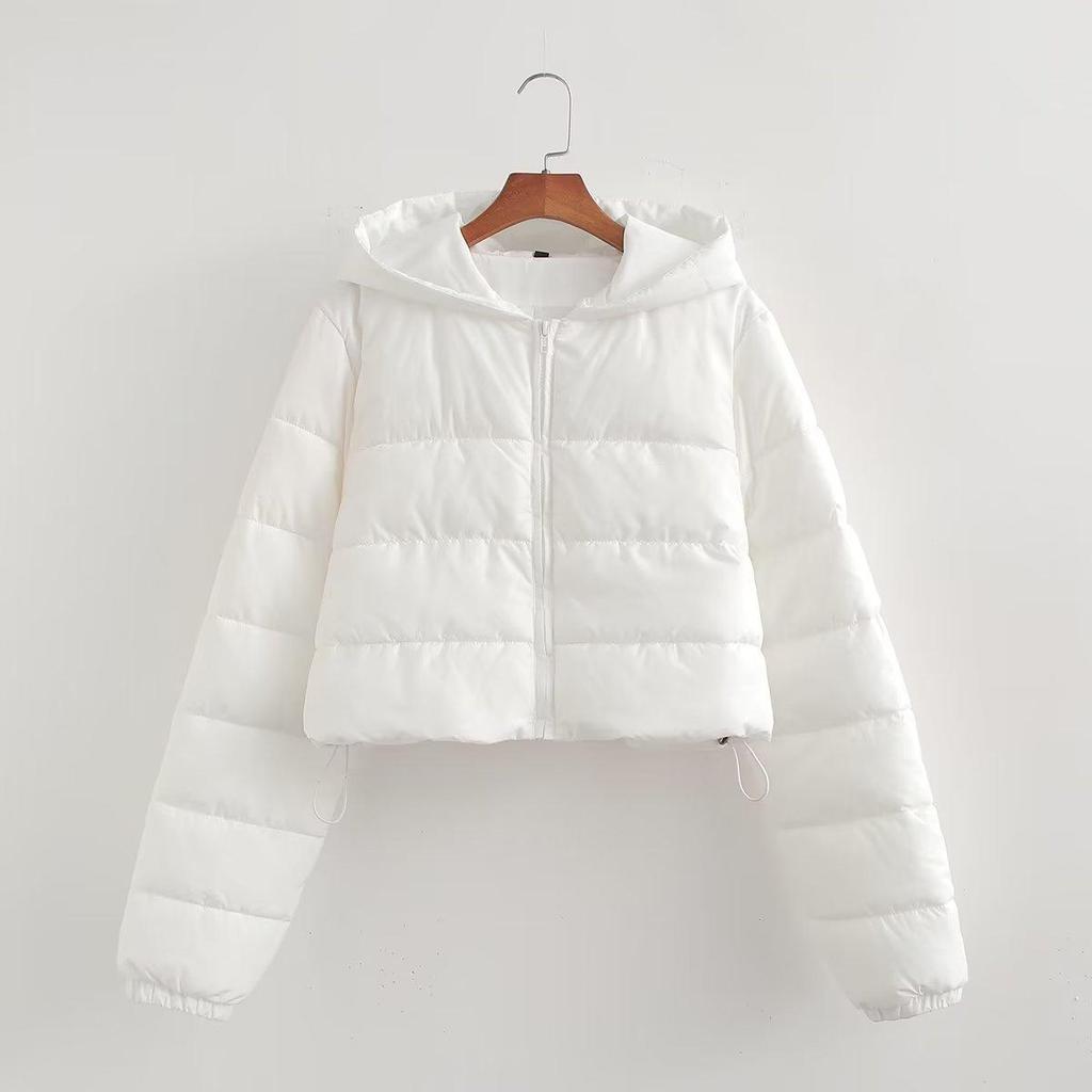 Casual Hooded Collar Cotton Coat Women Long Sleeve Thick Warm Short Padded Jacket Autumn Winter Female Street Overcoat Parkas
