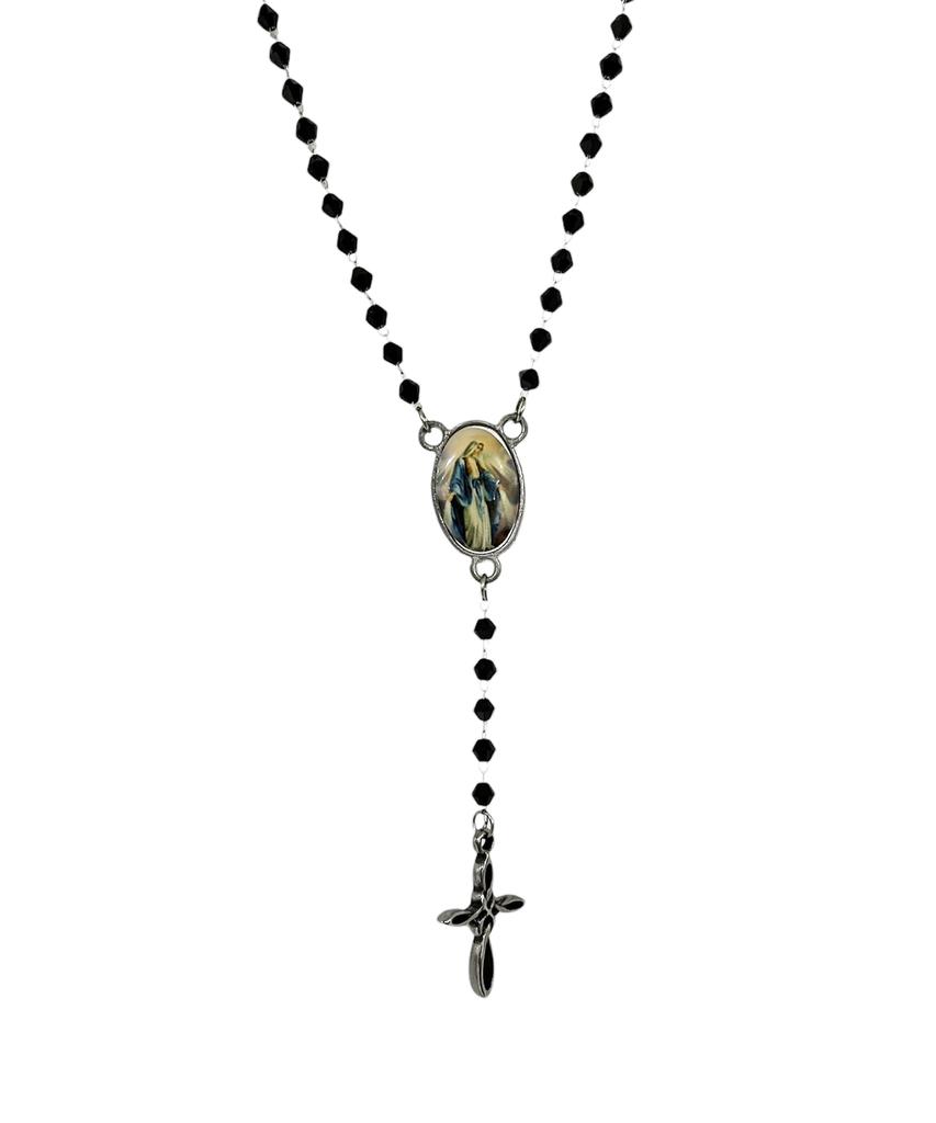 Sk8Er Rock Black Beads Chain Rosary Necklace