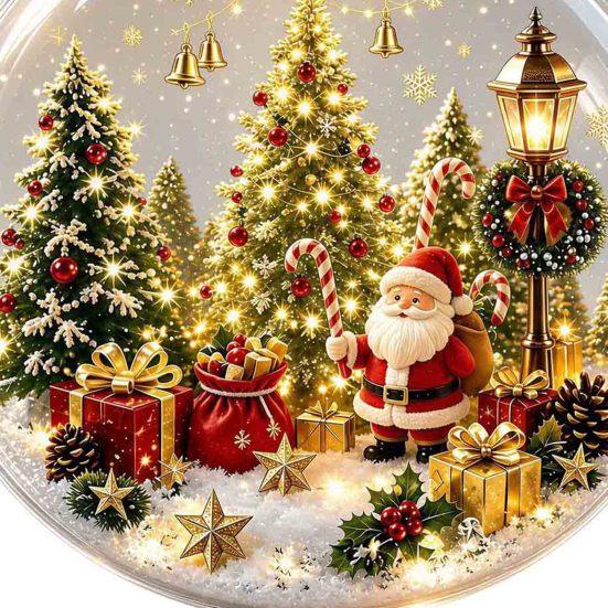 Glowing Tree Decorations Christmas Story Ornament, Mini Holiday Scene In Ball Hanging Decoration, Gift for Friends Light Up Acrylic Clear Pendant Xmas