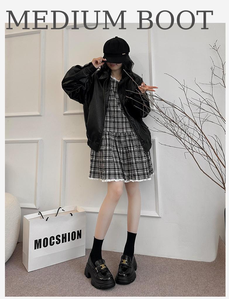 Small Leather Shoes Women's British Style Summer 2025 New One-pedal Lazy Loafers Platform Thick Heel Heightening Single Shoes