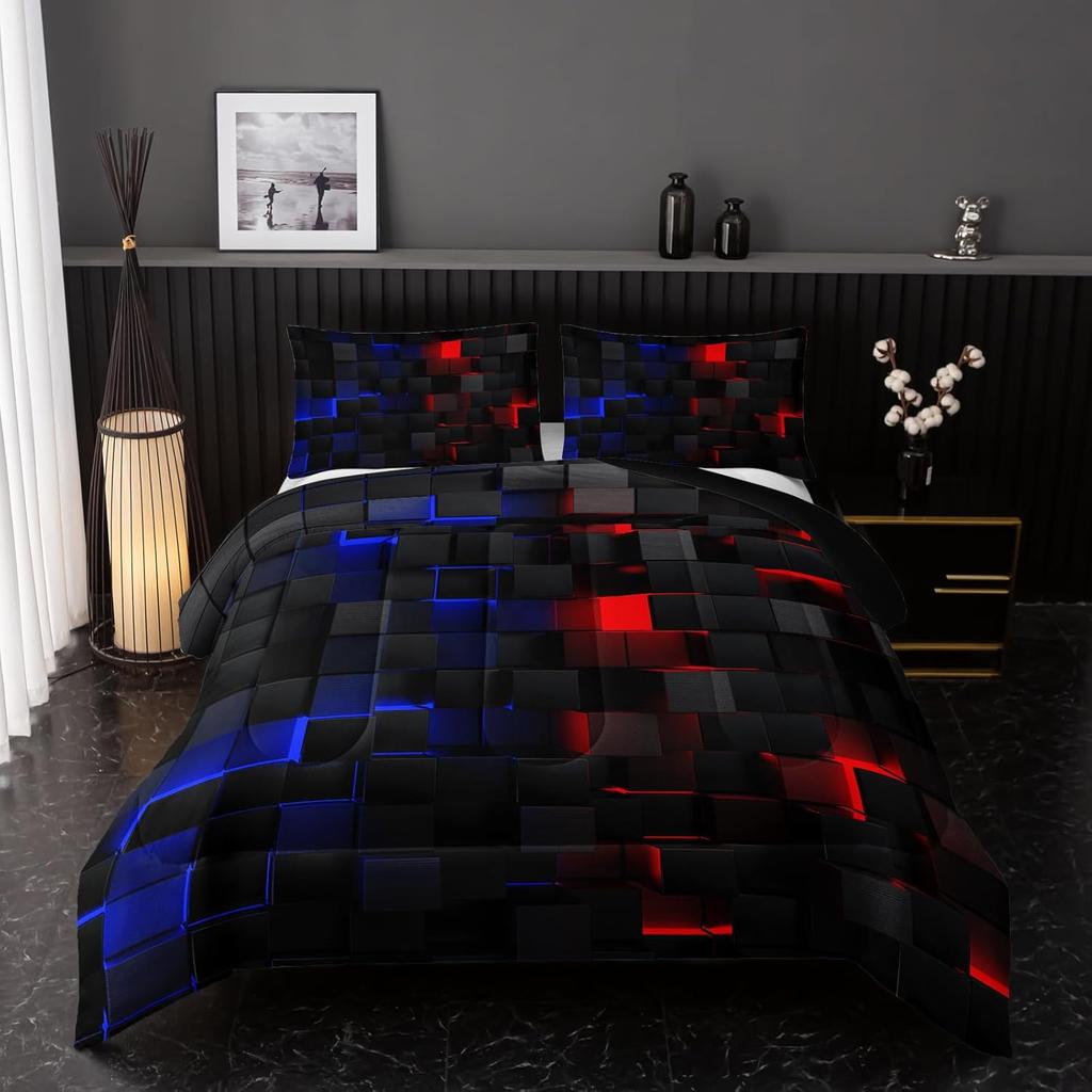 Neongrön Blå Påslakan Set Geometriskt Barns Sängkläder Set 1 Påslakan 2 Kuddfodral Coolt Rumsdekor Hela Säsongen B-Sida Svart