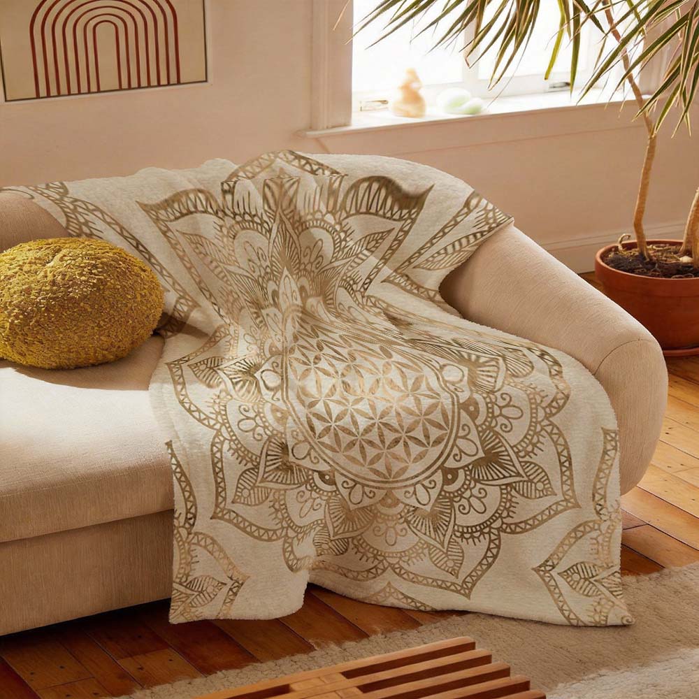 1pc Bohemian Flower of Life Mandala Tapestry Blanket for Home Bedroom Living Room Decor Boho Soft Throw Blanket