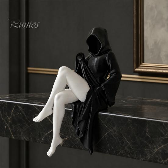 Gesichtslose Figur Ornament Dunkle Gotische Königin Sitzende Statue, 3D Gedruckte Dame Figur in Schwarzem Gewand Kompakte Dekoration für Schreibtisch Regal Dekor,