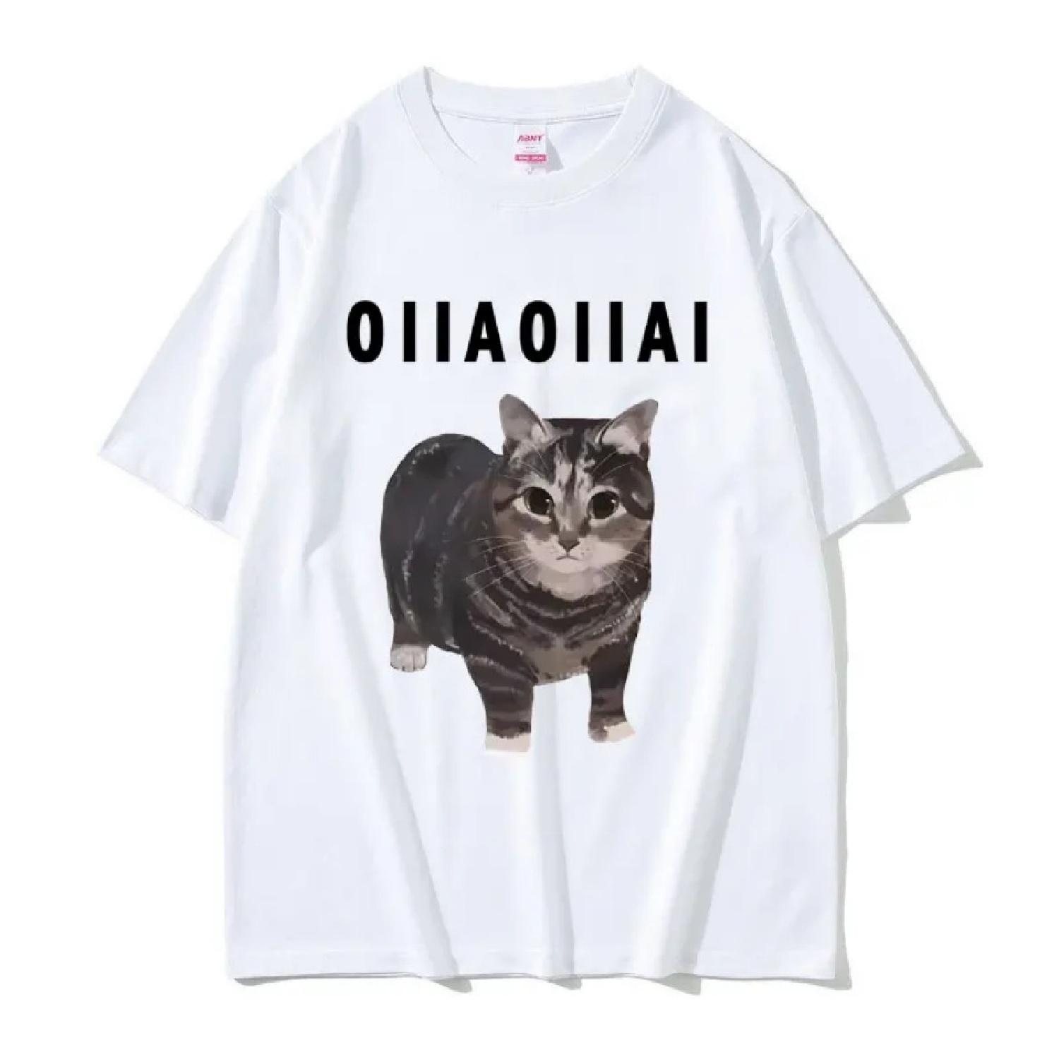 

Cat Oiiai Funny Meme T-shirt Kawaii Humor Lover Cats Graphic T-shirts Men Women Casual Cotton Oversized Short Sleeve T Shirts XXXXXL білий