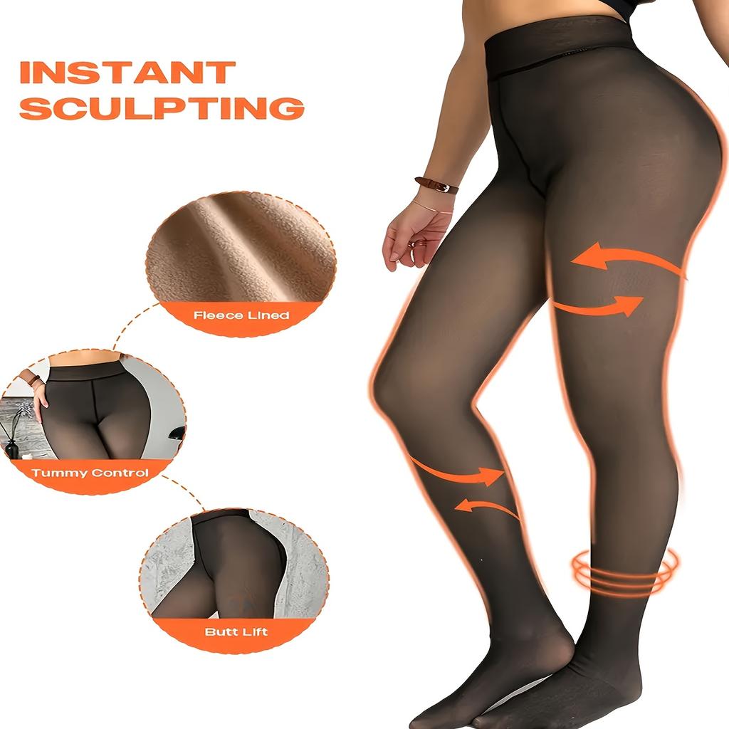 Women's Winter Warm Tights, High-Waisted Fleece-Lined Leggings, Flight Attendant Gray Sheer Thick Thermal Leggings, Slimming Full-Length Socks