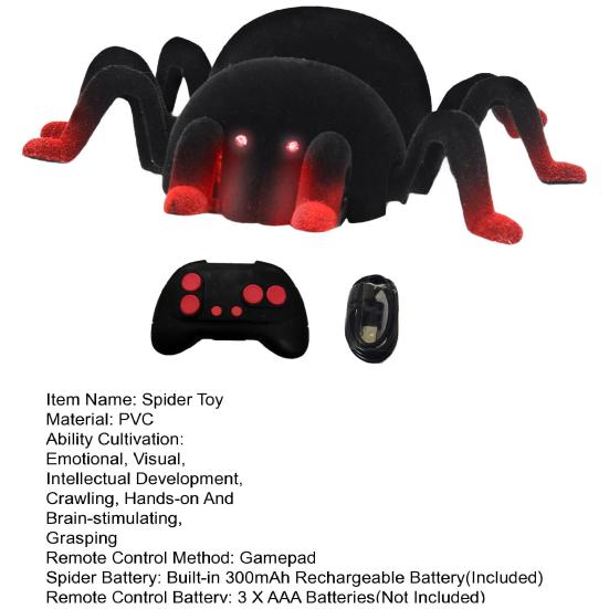 Electric Remote Control Spider Toy with LED Eyes USB Rechargeable RC Wall Crawler Spider Toddlers Wall Climbing Animal Prank Toy