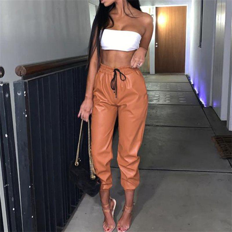 

Эластичные брюки из ПУ кожи, бандаж для ног, свободные, эластичные, кожаные брюки, брюки-джоггеры, бандаж Auburn L