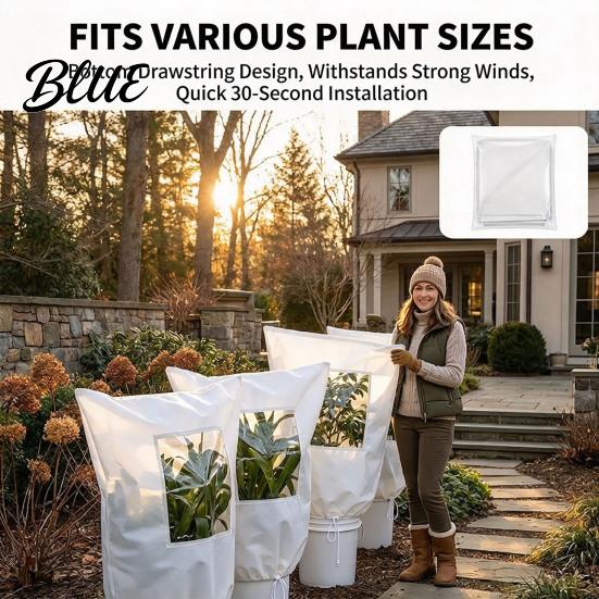 Cold Wind Barrier for Balconies Winter Plant Cover with Window Freeze Protection Zipper And Adjustable Drawstring Protector Drawstring Non-woven