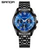 Sanda Quartz Men's High-End Waterproof Wristwatch with Steel Band, Multi-Function Display & Calendar.