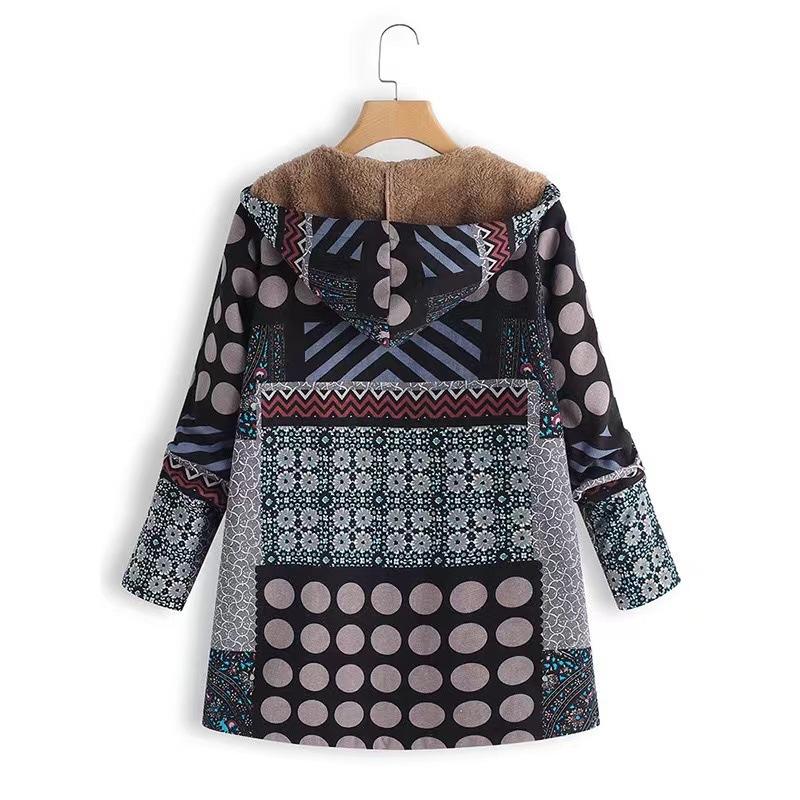 Europäische und amerikanische Damen Freizeitjacke mit Druck, Karomuster, aus Baumwolle und Leinen, Plüsch, mit Kapuze und Reißverschluss