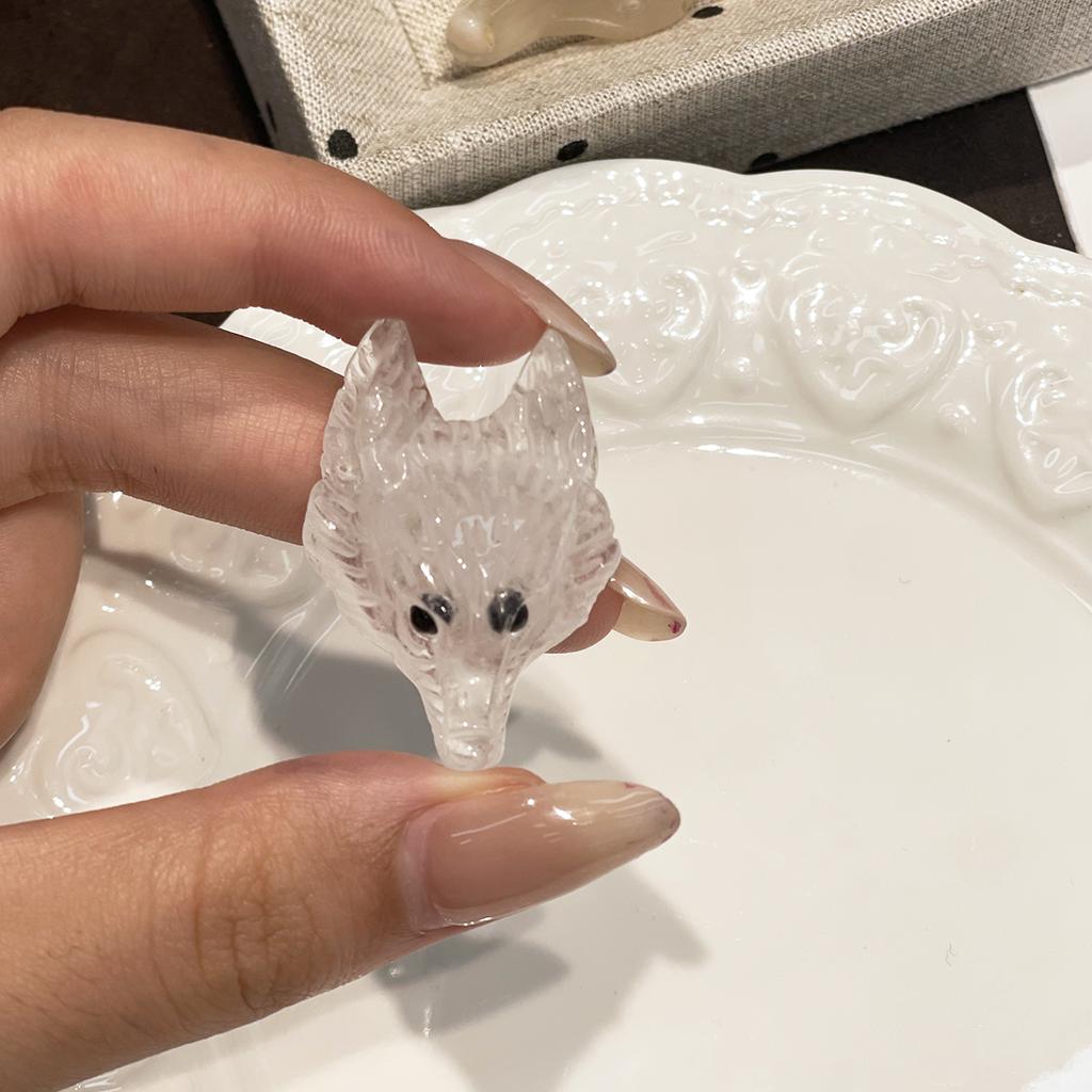 1Pc Natural Crystal Wolf Head Figurine 26×40mm Hand Carved Gemstone Animal Statue For Pocket Decor Crystal Collection