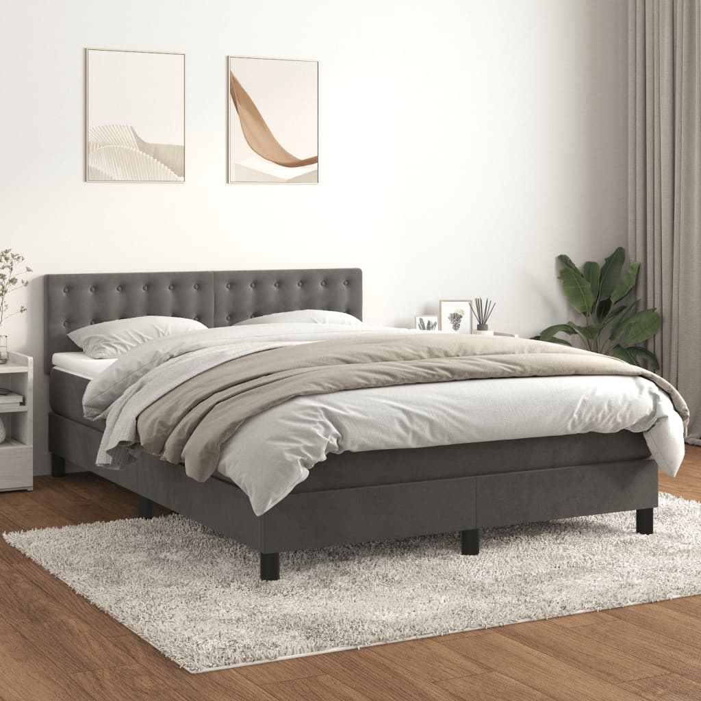 Box Spring Bed with Mattress Dark Gray 140 x 200 cm Velvet