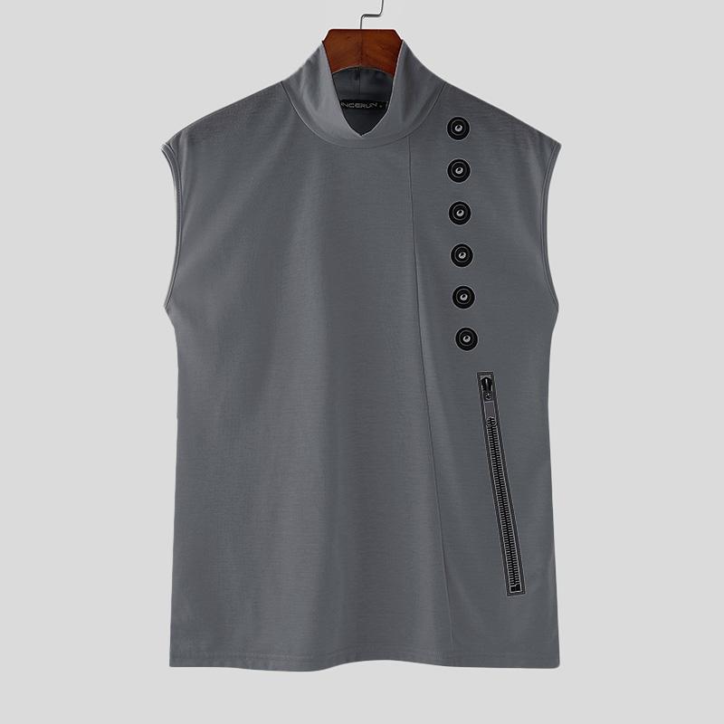 INCERUN Pánské letní tílka s vysokým krkem, bez rukávů, s potiskem, ležérní, volná, tenká