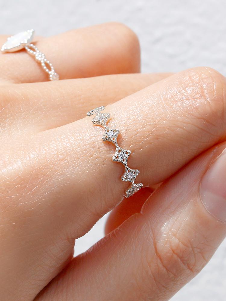 47Bag 925 Silver Layered Cubic Ring Sierra
