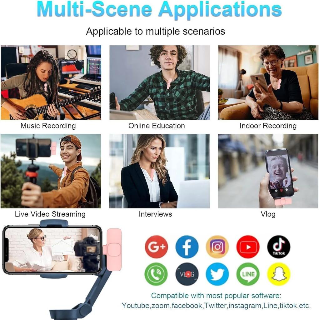 Kablosuz Yaka Mikrofonu Taşınabilir Ses Video Kayıt Mini Mikrofon iPhone Android PC Kamera Canlı Oyun Telefonu için