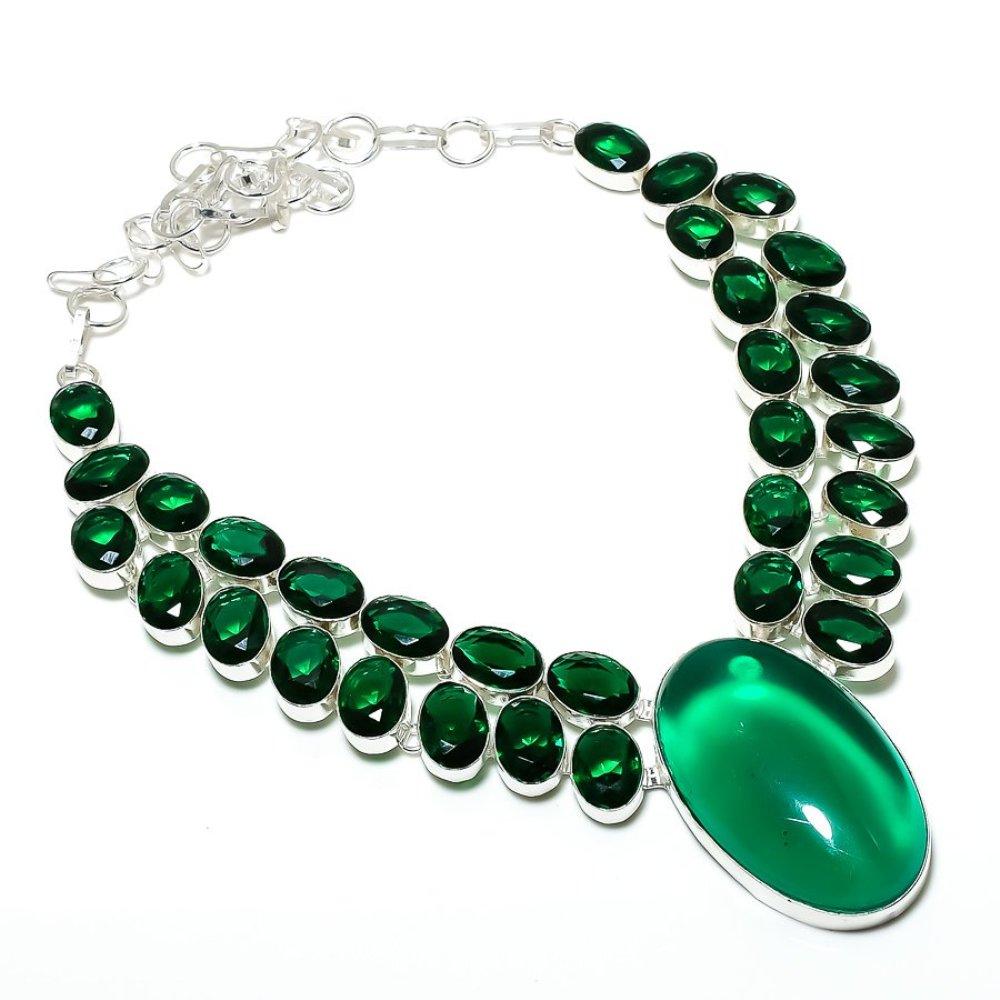 Kromdiopsid Ädelsten 925 Sterlingsilver Gåva Smycken Halsband 18"