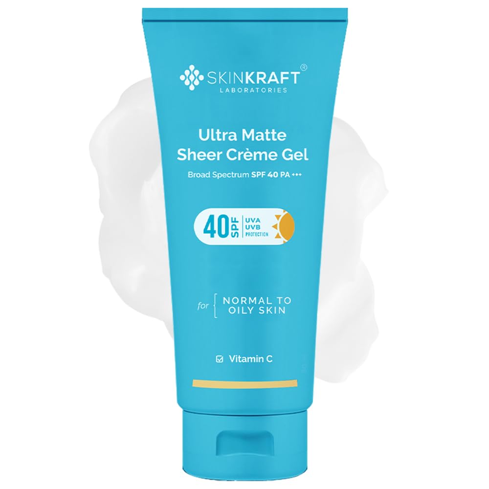 SkinKraft Ultra Matte Sunscreen SPF 40 for Normal To Oily Skin - Aloe Vera & Vitamin C - Broad-Spectrum UVA/UVB Protection with Matte, Non-Sticky,