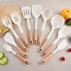 Heat-Resistant Silicone Kitchenware Set: Spatula, Soup Ladle, Slotted Spoon, Rice Spoon, Frying Pan Scraper, Oil Brush, and Flour Grabber.