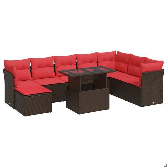 VidaXL Salon de jardin avec coussins 9pcs marron résine tressée acacia, ensemble de canapés d'extérieur, salon de jardin 3326215