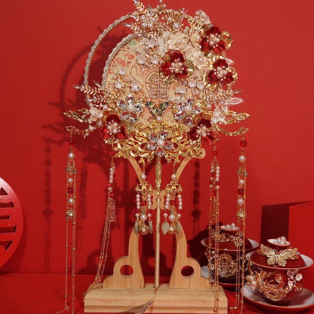 Luxury Double-Sided Phoenix Round Fan for Bridal, Xiuhe Dress, and Ancient Style; Perfect Gift for Bestie.