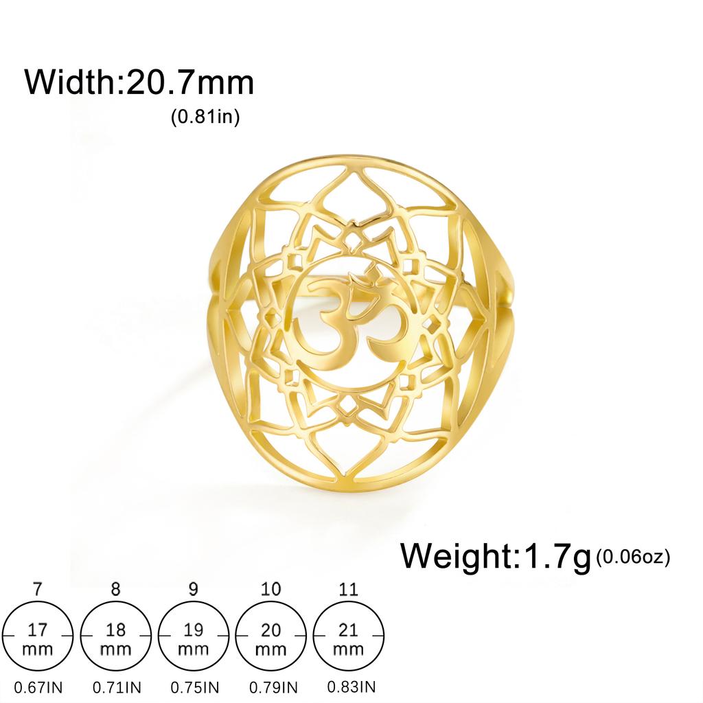LIKGREAT Chakra OM Ring for Women Men Stainless Steel Gold Color AUM Yoga Meditation Spiritual Religious Amulet Jewelry Gifts