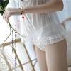 Babydoll Sexy Lingerie Floral Embroidered Lace Slip Ribbon Sexy Underwear Shorts Camisole Nightgown 20710B White L [Loradouphi] Women's See-through
