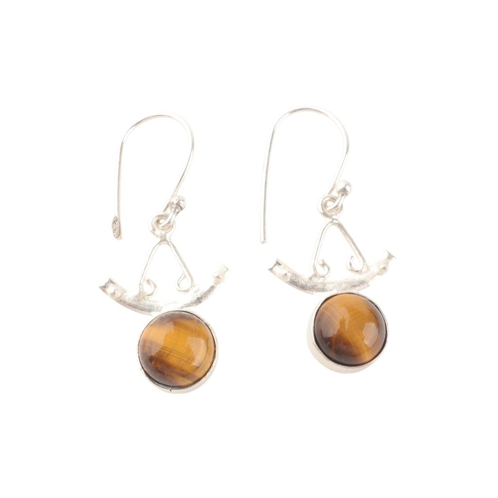 Natural Yellow Tiger Eye Gemstone 925 Sterling Silver Handmade Earrings 1.63" EE-152-36