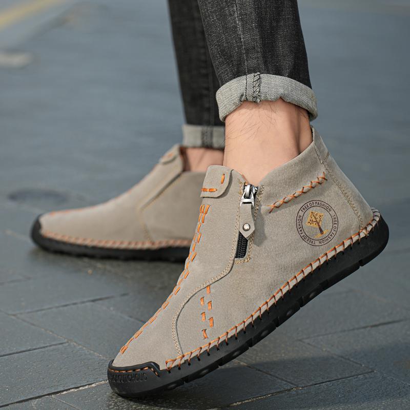 Handmade Leather Casual Shoes For Men Sneakers Men Flat Footwear Zipper Leather Plus Size Shoes Men Leather Original