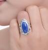 Sterling Silver Lapis Lazuli Ring - Vintage Oval Statement Ring with Rope Border Detail, Christmas Gift for Her, Anniversary Gift