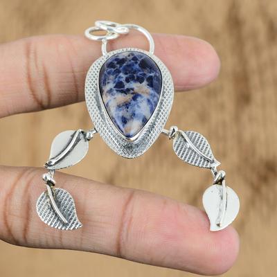 Presente de Casamento Para Ela Pingente de Prata de Lei 925 com Gema de Sodalita Natural