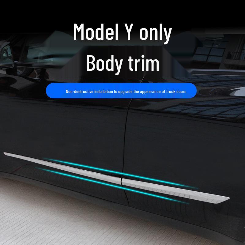 Tesla Model Y Front & Rear Door Protective Decorative Strips, Easy Installation.
