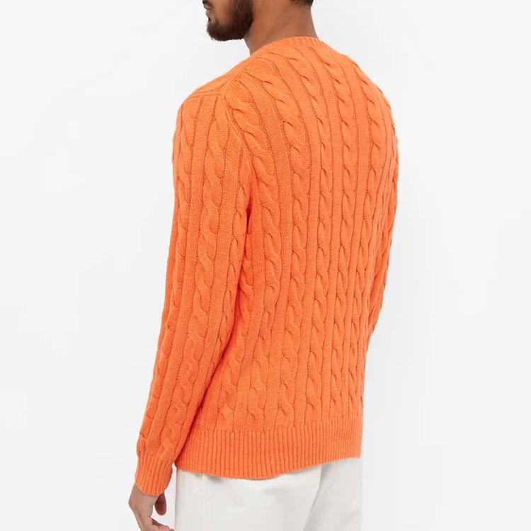 Polo Ralph Lauren Ss22 Solid Logo Embroidered Cable Knit Crewneck Sweater Men Sweater Orange 710775885-031