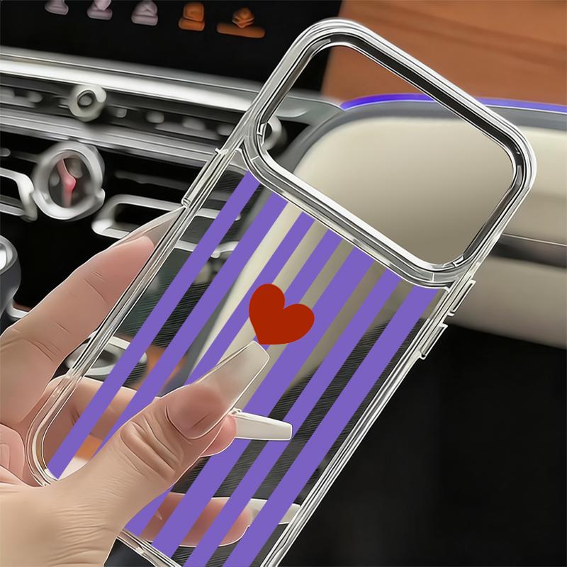 Stripe Heart Pattern Case For iPhone 17 18 Pro Max Plating Lens Frame Clear Soft Phone Cover For iPhone 16 15 14 13 Pro Max 17E