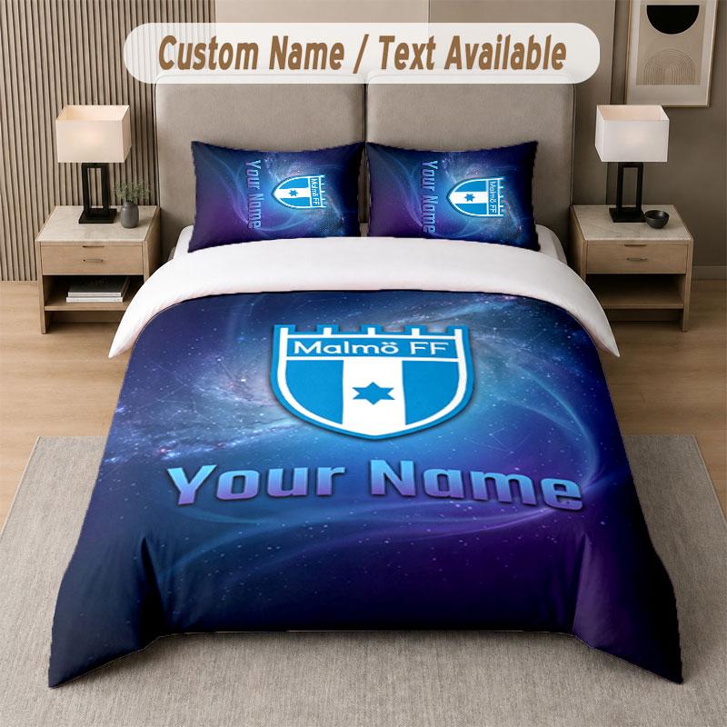 Custom Bedding Set Malmö FF Pattern, Print Name Text 1 Duvet Cover Plus 2 Pillowcases Home Textile