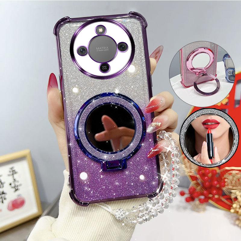 Per Honor Magic 8Pro Magic 8 Lite 7 6 5 Lite 7 6 PRO 400Lite Custodia con Supporto Braccialetto Specchio Glitterato Cover Antiurto a Quattro Angoli