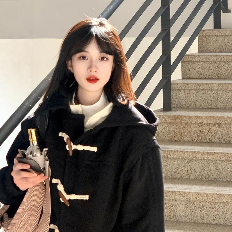 

Women s Petite Winter Woolen Coat with Horn Buttons - Hooded Academy Style 2025 XL (suitable for 141-165 jin)