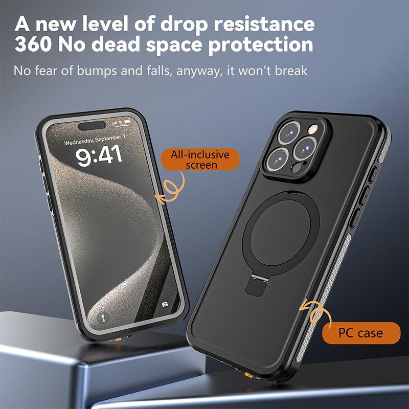WholeSale Magnetic Charging with Stand Anti Fall IP68 Waterproof Case For iPhone 15 Pro Max Drop proof Cover Diving Swimming